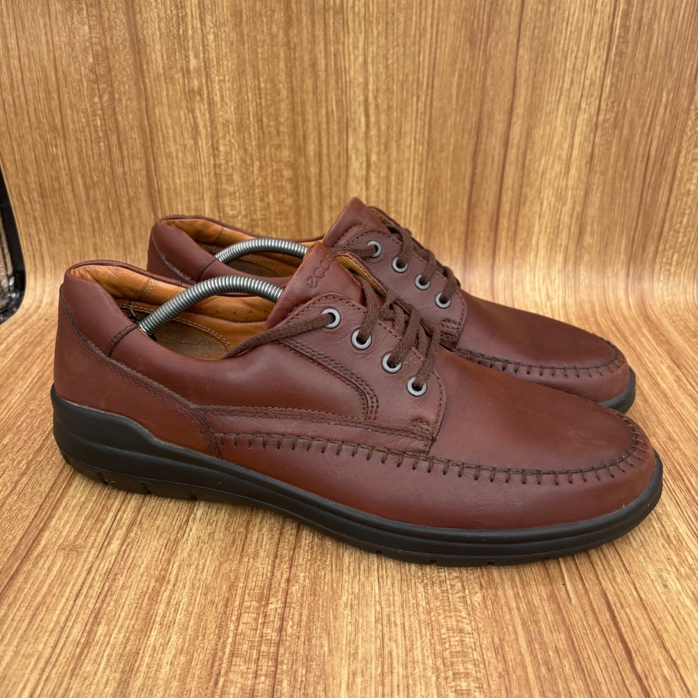 ECCO Seawalker Tie Oxford Mens 47 Brown Leather Moc Toe Lace Up Shoes